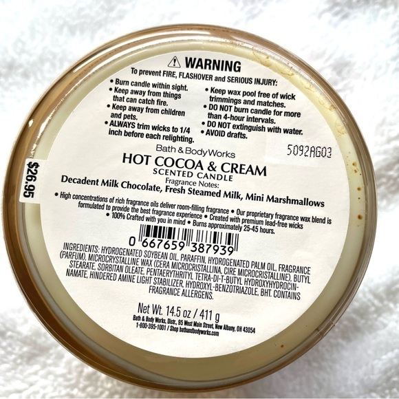 NWT Bath & Body Works 3-Wick Scented Candle – Hot Cocoa & Cream 🍫☕ - Picture 7 of 8